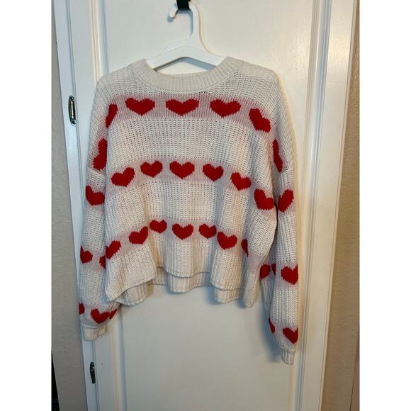 Jessica Simpson white long sleeve sweater with red hearts - Picture 1 of 7